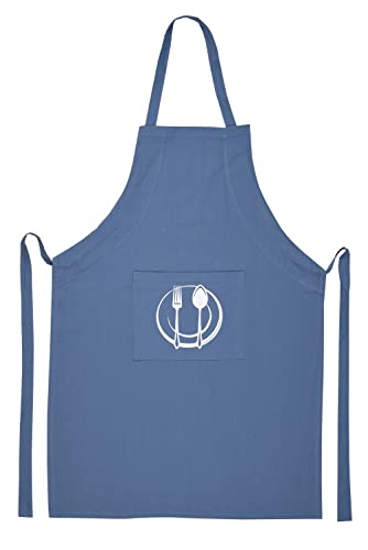 Unisex Cotton Apron With Printed Pocket Blue 24x36