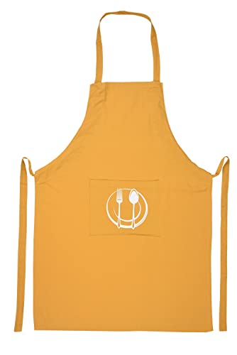 Unisex Cotton Apron With Printed Pocket Yellow 24x36
