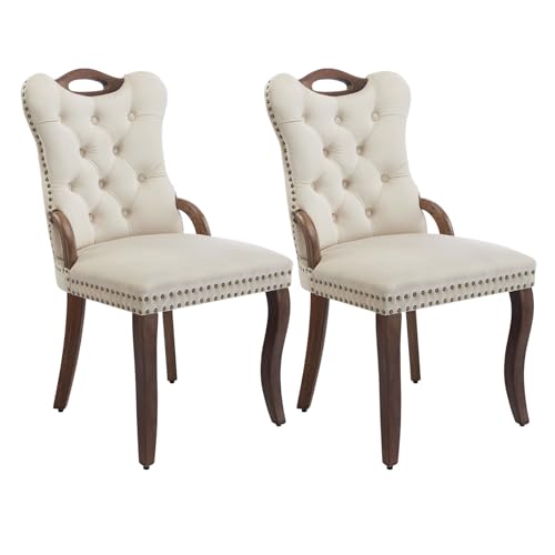 Beige Velvet Upholstered Dining Chairs Set of 2 (2 Count)