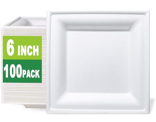 100 Count 6 Inch Small Square Compostable plates