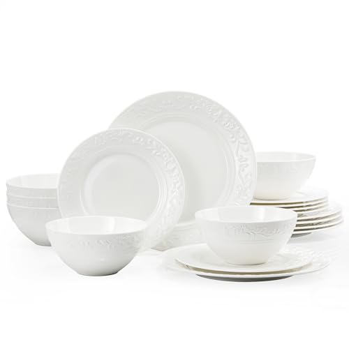 18Pcs Vintage Relief White Bone China Set