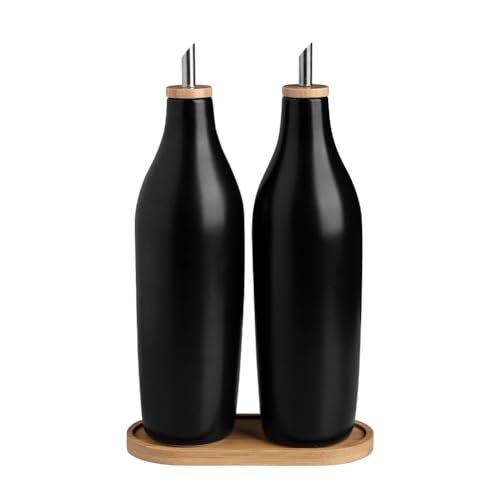 Sweejar Matte Ceramic Olive Oil Dispenser Bottles with Bamboo Tray