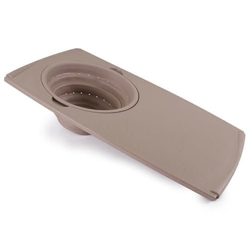 Over the Sink PolyFiber Flax Cutting Board with Collapsible Colander Strainer