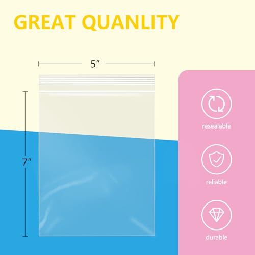 1000 Pcs 5" x 7" Clear Small Zip Bag (1000 Count)
