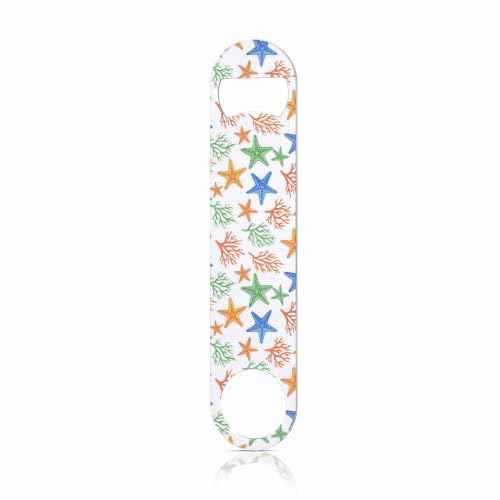 Watercolor Starfish Stainless Steel Bottle Opener Marine Coral Algae Aquatic Plant Abstract Tropical Orange Blue Flat Beer Bottle Opener Keychain for Home Kitchen Bar Restaurant Party Gift