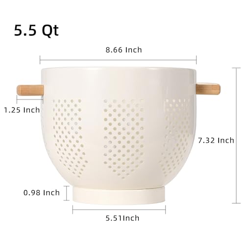 Metal Colander with Wood Handle and Stable Base