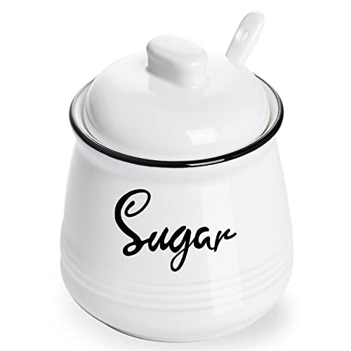 Farmhouse Porcelain Sugar Bowl with Lid and Spoon 12oz