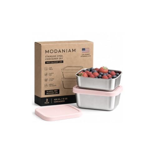 Flexibento Leak proof Stainless Steel Snack Containers with Silicone Lids (2 Count)