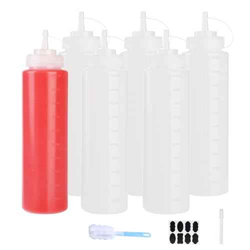 6 Pack 32 oz 1000 ml Plastic Squeeze Bottles with Cap Lids (6 Count)