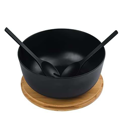 Bamboo Fiber Salad Bowl with Servers Set Large 9.8 inches Nature Bamboo Mixing Bowl with Servers with Lid Spoon and Fork for Fruits