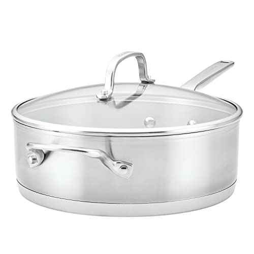 71027 3 Ply Base Brushed Stainless Steel Deep Saute Pan with Helper Handle and Lid