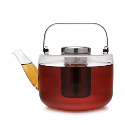 Viva Bjorn Borosilicate Glass Tea Pot for Stovetop with Loose Leaf Tea Infuser Mesh