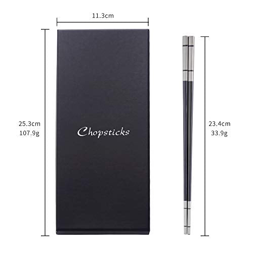 5 Pair Black Stainless Steel Chopsticks