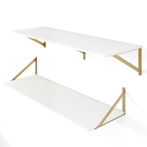 36W x 12D Deep Floating Shelves Set of 2 White & Gold (2 Count)
