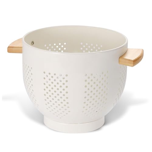 Metal Colander with Wood Handle and Stable Base
