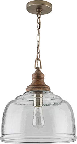 Capital Lighting 330318GY Julian Coastal Style Clear Organic Rippled Glass Pendant with Handcrafted Mango Wood Finial