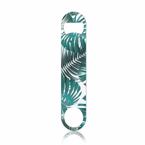Tropical Palm Leaves Stainless Steel Bottle Opener Jungle Leaf Green Nature Plant Exotic Flat Beer Bottle Opener Keychain for Home Kitchen Bar Restaurant Party Birthday Gift