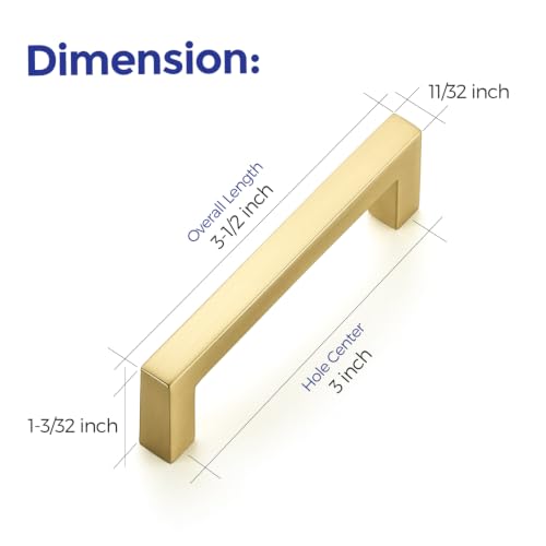 Brushed Gold Cabinet Handles Solid Cabinet Pulls 3 Inch CC (30 Count)
