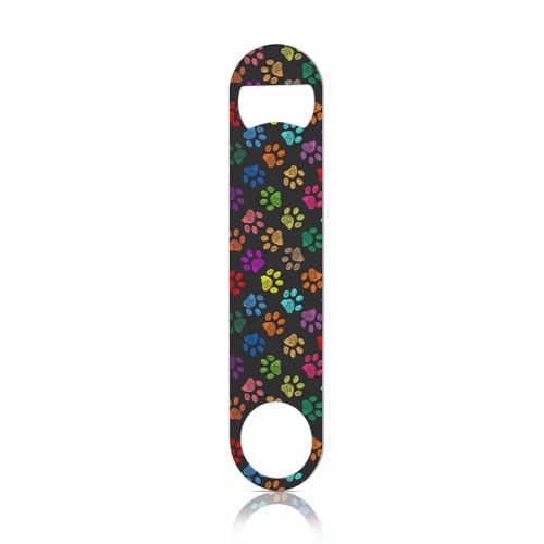 Colorful Paw Prints Stainless Steel Bottle Opener Hand Drawn Cat Dog Foot Prints Cartoon Cute Flat Beer Bottle Opener Keychain for Home Kitchen Bar Restaurant Party Birthday Gift