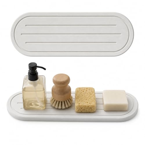 2PCS Water Absorbing Stone Drying Tray Mat for Bathroom Sink & Kitchen Counter Faucet Organizer Decor (2 Count)