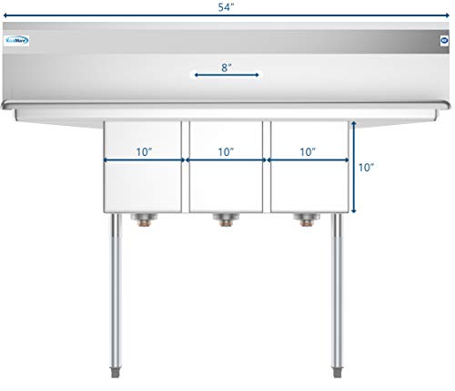 SC101410 12B3 3 Compartment Stainless Steel NSF Commercial Kitchen Sink with Right and Left Drainboards