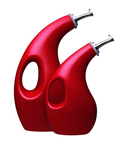 Solid Glaze Ceramics EVOO Olive Oil Bottle Dispenser with Spout Set (2 Count)