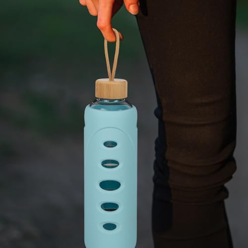 32 oz Narrow Mouth Glass Water Bottle with Windowed Silicone Sleeve