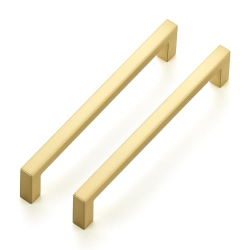 Brushed Gold Cabinet Handles Solid Cabinet Pulls 5 Inch CC (15 Count)