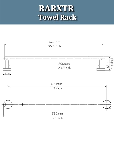 24 Inch Towel Bar Black Towel Rack for Bathroom Kitchen Towel Holder SUS304 Stainless Steel RUSTPROOF Wall Mount Total Length 26 inch