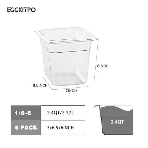 1 6 Size Food Containers 6 Pack 6 Inch Deep Pan Clear BPA free Polycarbonate Stackable Commercial Hotel Pan for Kitchen Business and Food Serving (6 Count)