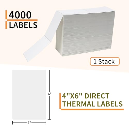 L LIKED 4000 Thermal Shipping Labels 4”x 6”in Fanfold (4000 Count)