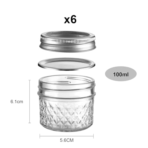3.4oz 100ml Glass Mason Jars 6 Pack (6 Count)
