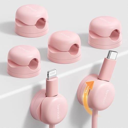 6 Pack Pink Rotatable Spring Cord Organizer Cable Clips (6 Count)