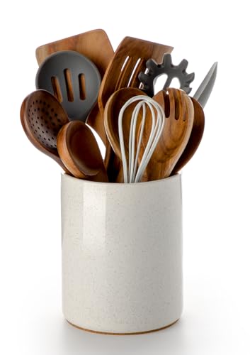 Ceramic Kitchen Utensil Holder for Countertop Organizer 6.4" Sand