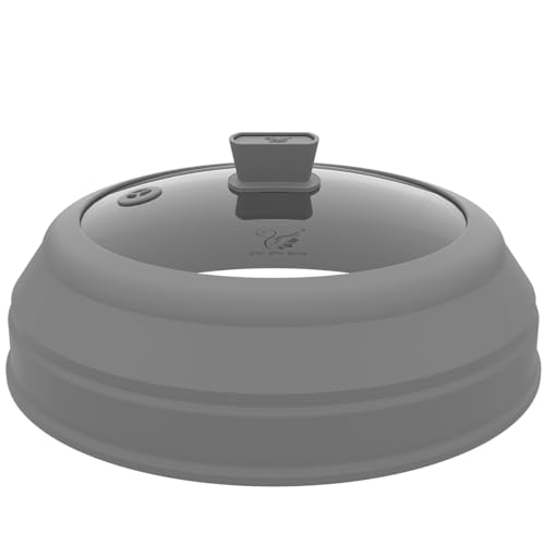 Microwave Splatter Cover Glass Splatter Guard Lid with Collapsible Silicone for Small Bowls Food Plate Cover 8.5 inch Grey