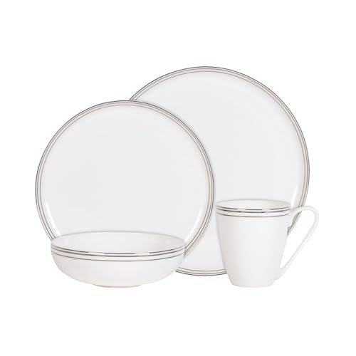 by Fitz and Floyd Nevaeh Bone China Coupe Platinum Bands Dinnerware Set