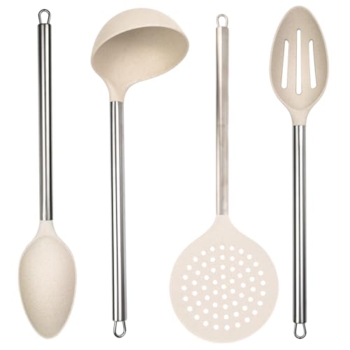 4pc Cream Wheat Straw Cooking Spoons Kitchen Utensils Set Household Essentials