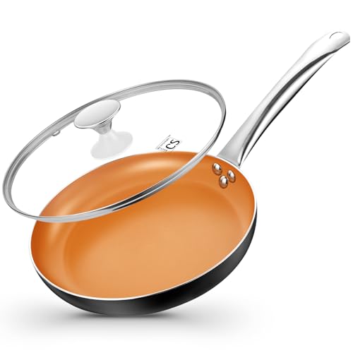 10in Copper Nonstick Frying Pans with Lids and Titanium Ceramic Interior