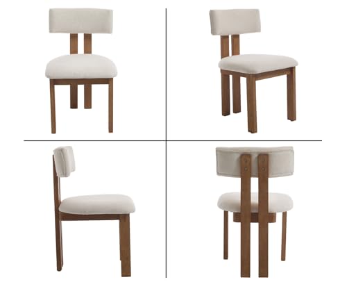 Linen Dining Chairs Set of 2 Modern Farmhouse Kitchen Chairs with Open Low Back Upholstered Wood Side Chairs for Dining Room (2 Count)
