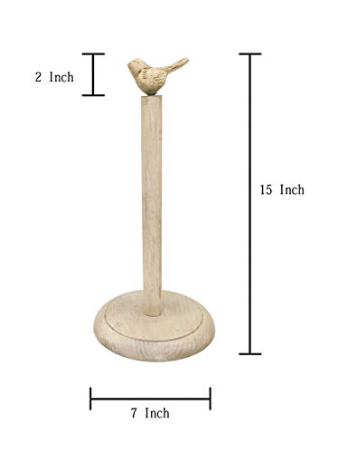 Bird Design Shabby Whitewashed Wood Paper Towel Holder Stand Up Paper Towel Holder