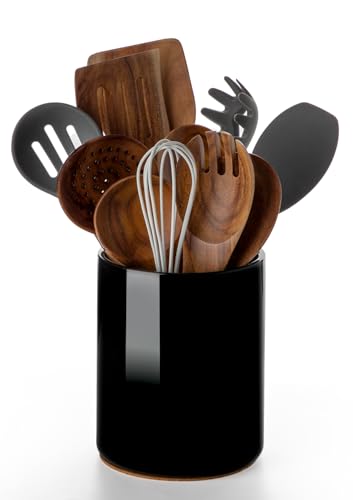 Ceramic Kitchen Utensil Holder for Countertop Organizer 6.4"Black