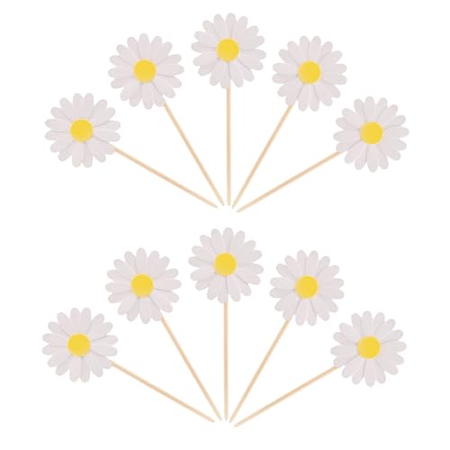 24Pcs Daisy Cupcake Toppers Flower Cake Topper Decorations Daisy Cake Decorations Chrysanthemum Cupcake Toppers Spring Daisy Flower Cake Picks for Birthday Wedding Supplies White (24 Count)