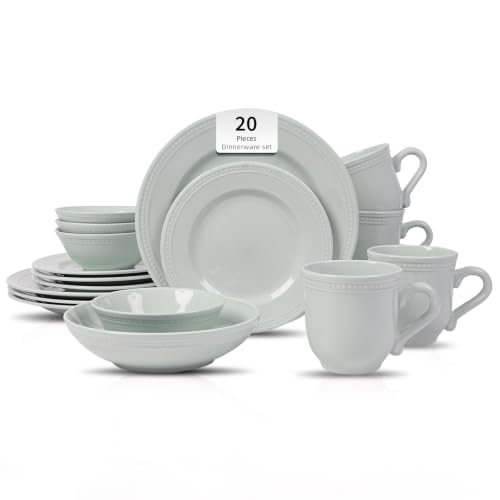 HomeVSS 20 Piece Pearl Dots Stoneware Dinnerware Set