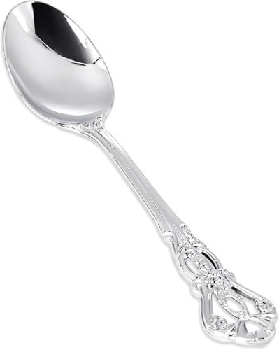 30PCS Silver Plastic Spoons 8.1inch Vintage Soup Spoons for Dinners (30 Count)
