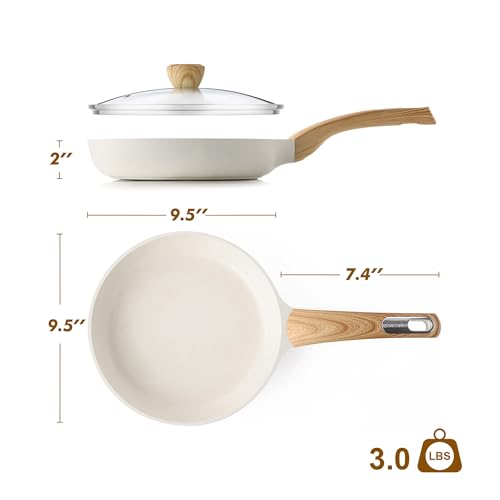 9.5inch Ceramic Nonstick Frying Pan Paella Pan with Lid