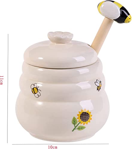 Ceramic Honey Jar With Wooden Honey Dipper