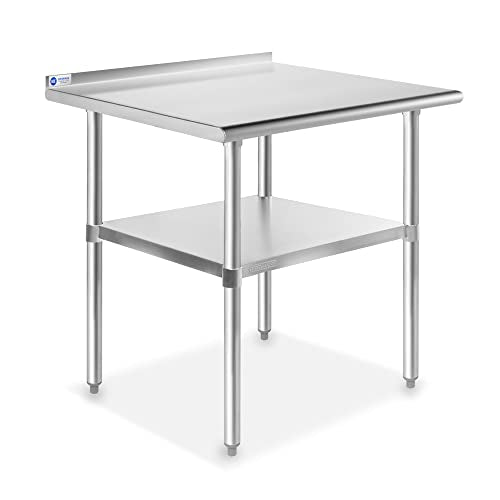 Stainless Steel Kitchen Prep Table 30 x 24 Inches with Backsplash & Under Shelf