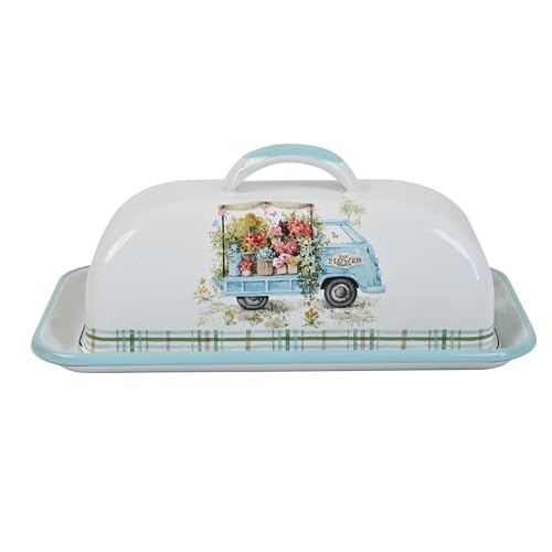 Enamel Butter Dish with Lid Vintage Enamelware Butter Keeper with Flower and Bird Patterns Farmhouse Butter Container Butter holder for Countertop Kitchen Decor