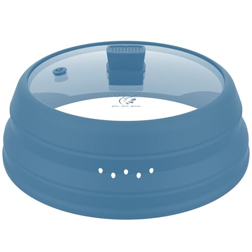 Microwave Splatter Cover Glass Cover Guard Lid with Collapsible Silicone for Food Pot Plate Cover 11.8 inch Blue