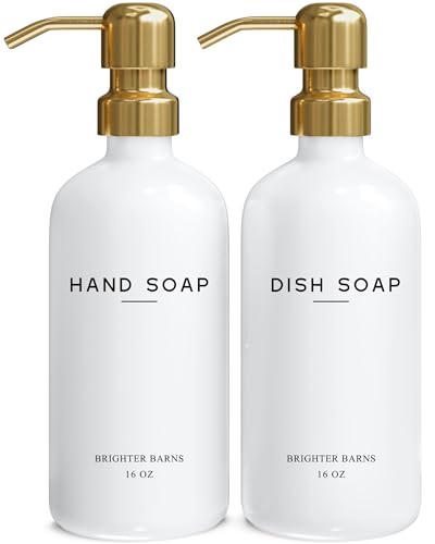Luxury Glass Hand and Dish Soap Dispenser Set by Brighter Barns (2 Count)